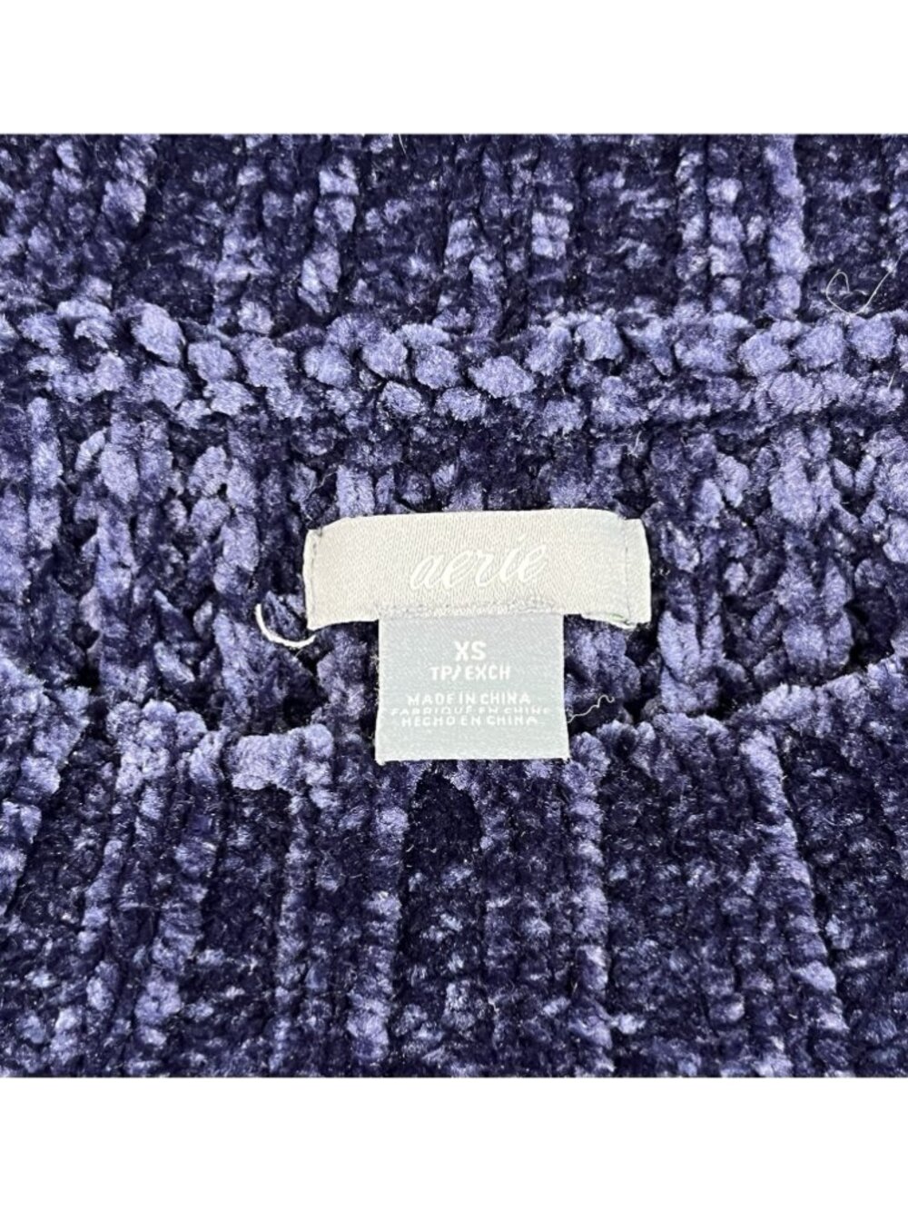 Aerie Sweater Womens Size XS Super Soft Chunky Chenille Blue Notched Pullover - Picture 4 of 7